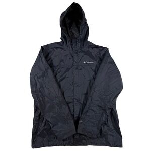 Columbia OMNI TECH Black Watertight Hooded Rain Jacket Windbreaker Mens Size L